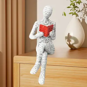 One Piece Reading Woman Statue Abstract Figure Sculpture Modern Desktop Art Decor for Home Office Bookshelf Accent