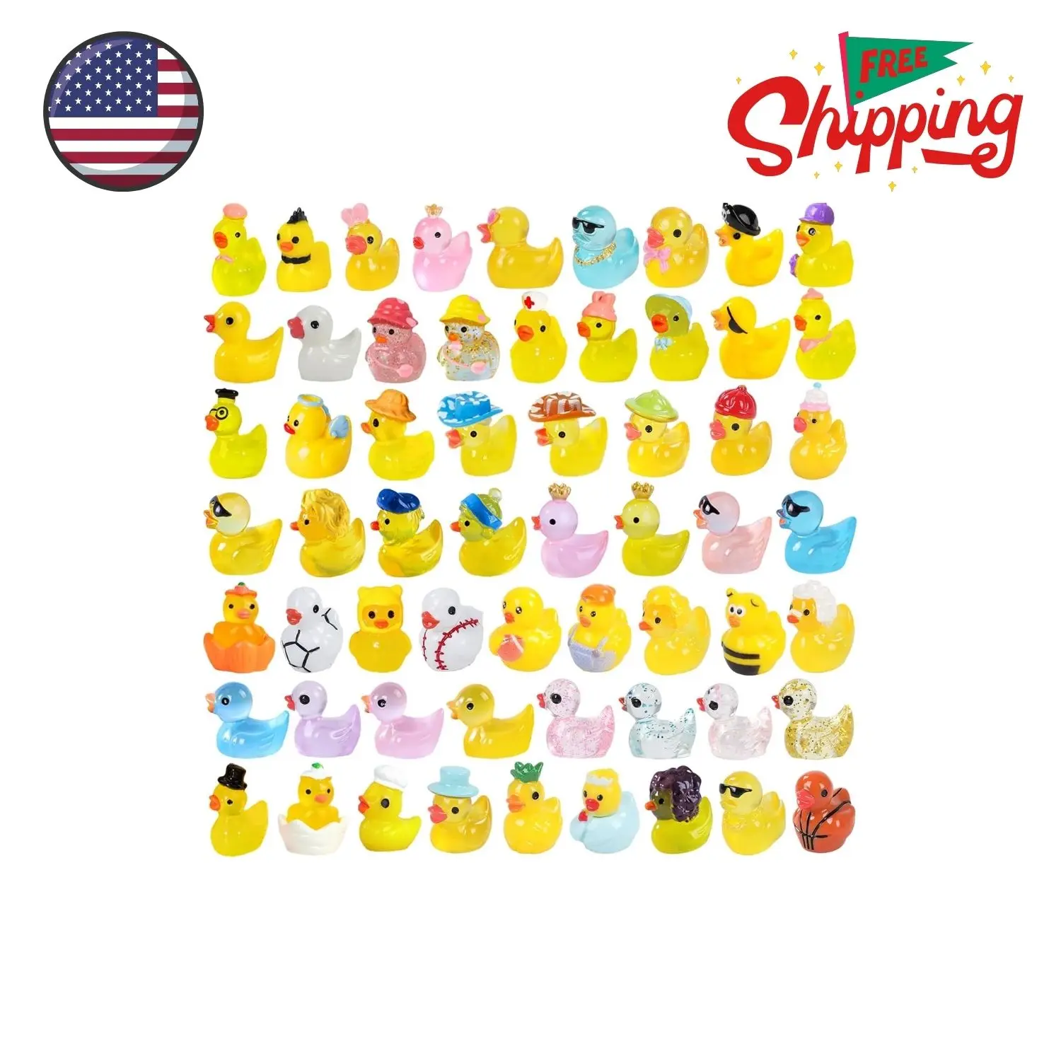 60 Pcs Mini Resin Ducks, Tiny Ducks to Hide Glow in The Dark