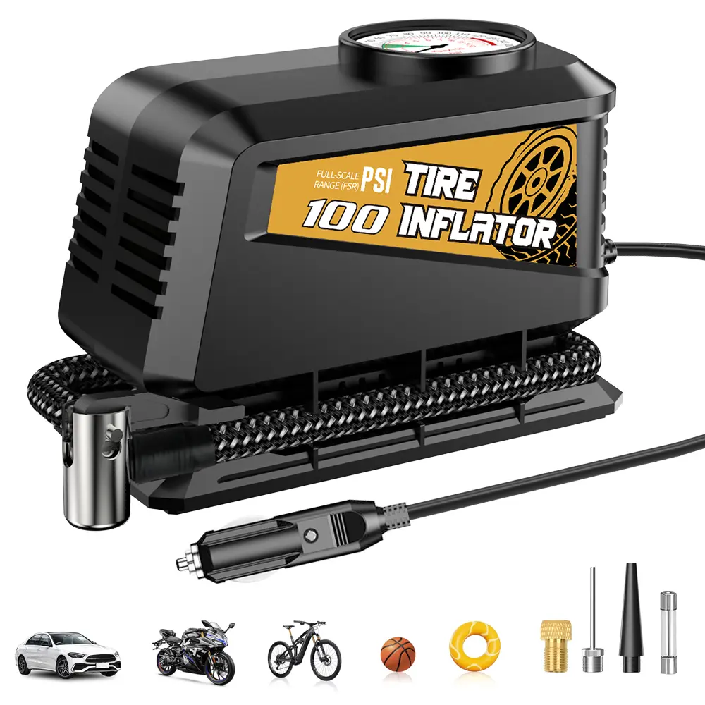 Portable Air Compressor Tire Inflator, Tire Inflator Pump, 100 Psi Mechanical Dial Display, Wear-Resistant Abs Resin, Durable for Cars, Bicycles, Balls, Automotive Tire Inflator, Tyre Inflator, Vehicle Tire Inflator, Tire Inflation Tool