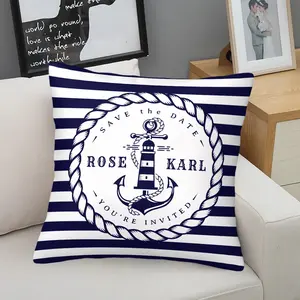 Nautical Lighthouse Anchor Throw Pillow, Soft Plush Cushion, Navy Blue Striped Accent Pillow for Couch & Beach House, Coastal Maritime Decorative Pillow Cover (Insert Included), Ideal Wedding Gift for Couples