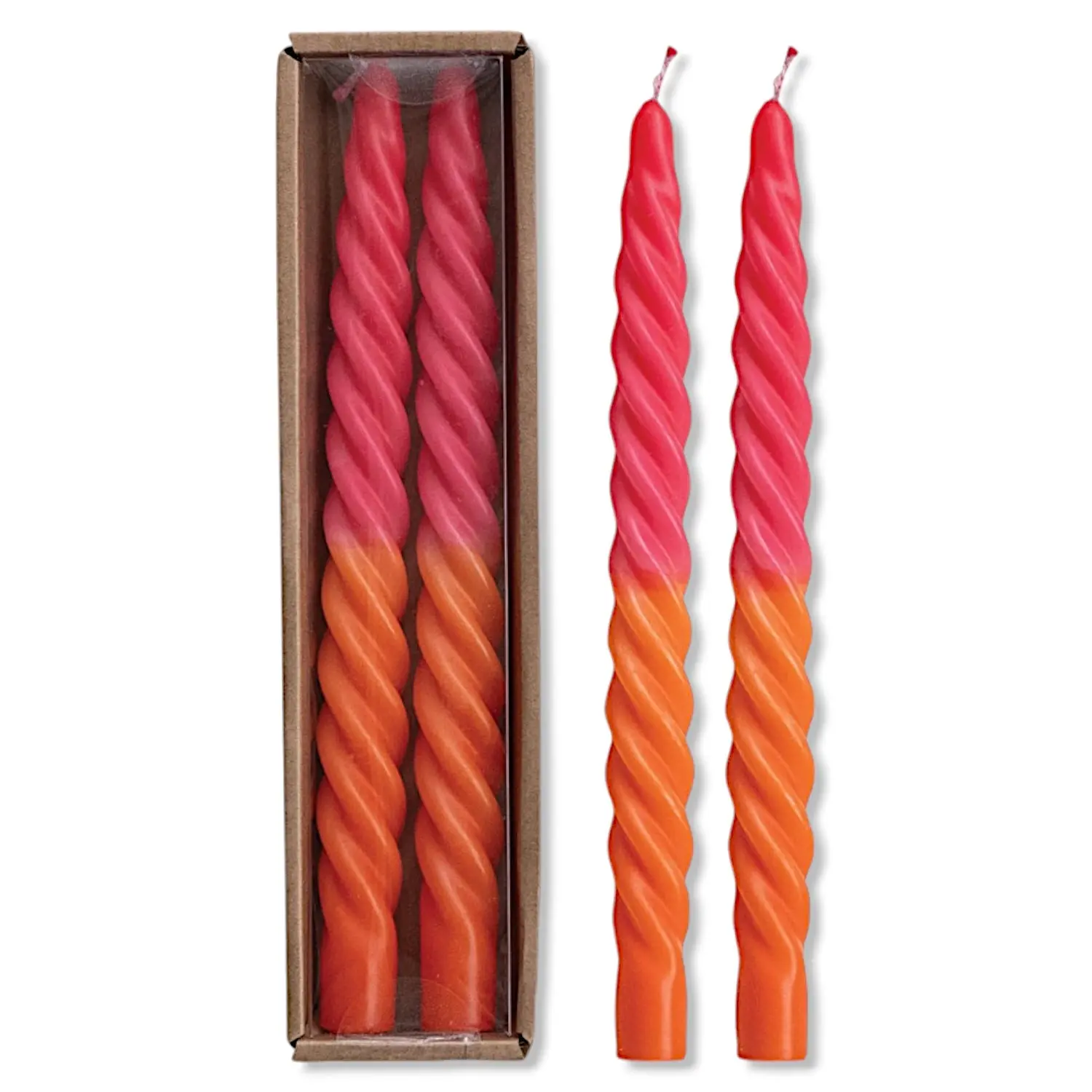 Ombre Fuchsia & Orange Unscented Twisted Taper Candles | Set of 2