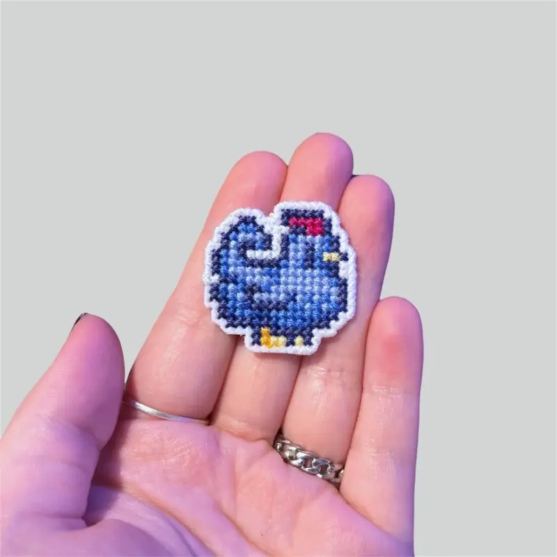 Stardew Blue Chicken Handmade Mini 1 Inch Cross Stitched Fridge Magnet