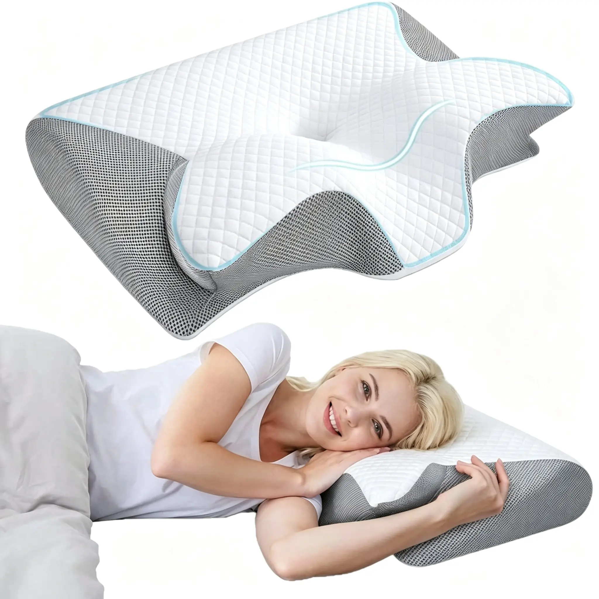 Butterfly-shaped memory pillow, Soft Support & Resistant to Collapse, Alleviates Shoulder and Neck Discomfort, Ergonomically Designed for Both Side Sleepers and Back Sleepers, Neck Support Pillow, Contoured Shape，and an excellent gift for festivals