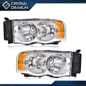 CROSSDESIGN Chrome Housing Amber Corner Headlights Fit For 02-05 Dodge Ram 1500 2500 3500