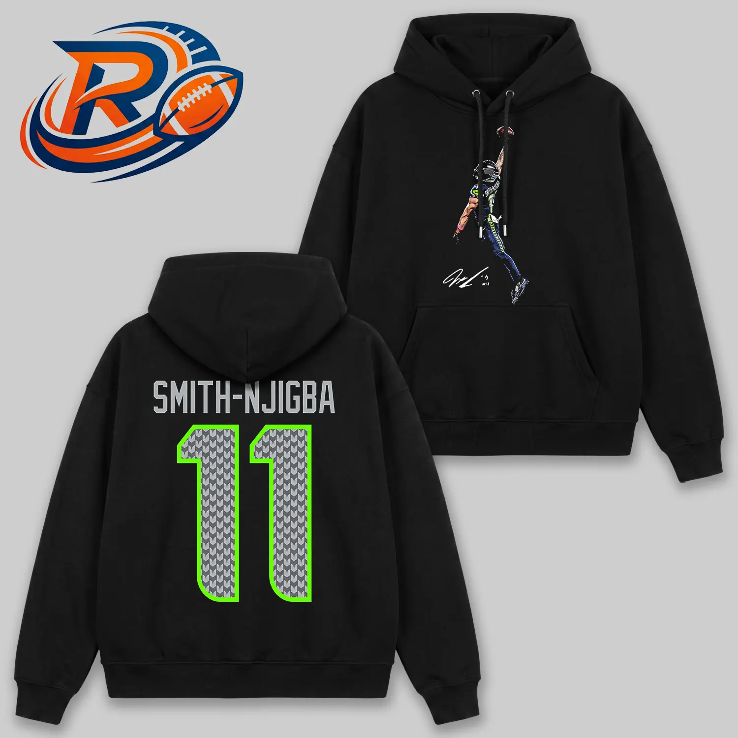 Jaxon Smith-Njigba #11 Football Hoodie, "The Hawks" Wide Receiver Graphic Hoodie, JSN Football Fan Apparel, Vintage Sports Sweatshirt, Seahawks Fan Hoodie, Football Fan Gear, Game Day Streetwear, Retro Football Graphic Hoodie, Gift for Football Fans