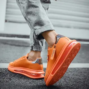 Fashion Brand Orange Sneakers For Men Casual Pu Leather Shoes Soft Comfortable Breathable Flats Tenis Masculino