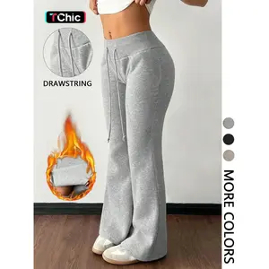 Women's Casual Low Waist Drawstring Elastic Sports Pants, Runner Pants, Warm Thermal Lining, Suitable for Autumn Winter, Flare Leg Design,fleece lined leggings plus - Size Up for Better Fit