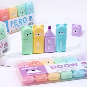 Mini Bear Fluorescent Pen Set, 4pcs/5pcs/6pcs, Colorful Markers, Unique Design, Aesthetic Pens, Ideal for Stationery Lovers and Students