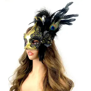 Masque Party Women Costume Venetian Feather Masquerade Mask for Mardi Gras, Wedding Party, Halloween - Stylish Accessory for a Unique Look
