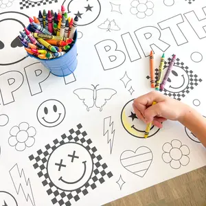 Smiley Face Coloring Table Runner, Happy Girl Birthday Coloring Page, Smiley Giant Coloring Poster, Coloring, Party Decorations, Smiley