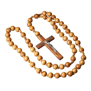 Catholic Solid Wood Bead Spiritual Wall Rosary, 96cm Length with Crosses, Religious Home Decor