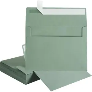 Envelopes Colored Self Seal for Wedding, Party Invitations, Greeting Cards, Announcements, Photos, 5.24 x 7.21 Inches (Sage Green)