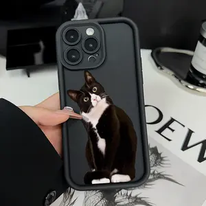 Compatible with iPhone 16 15 Pro Max Plus 14 13 12 11 X XR Black cat Rugged Durable shockproof Anti-Scratch soft Silicone case