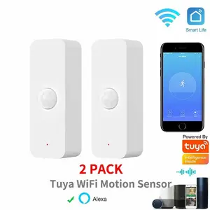 2pcs Smart Life Wifi PIR Motion Sensor Intelligent Home Automation System Support Wide Angle Low Power Alarm Mobile Remote Monitor Real Time Alarm Notification Push Human Body Movement Detection Scene Linkage With Other Tuya Smart Devices & Alaxa