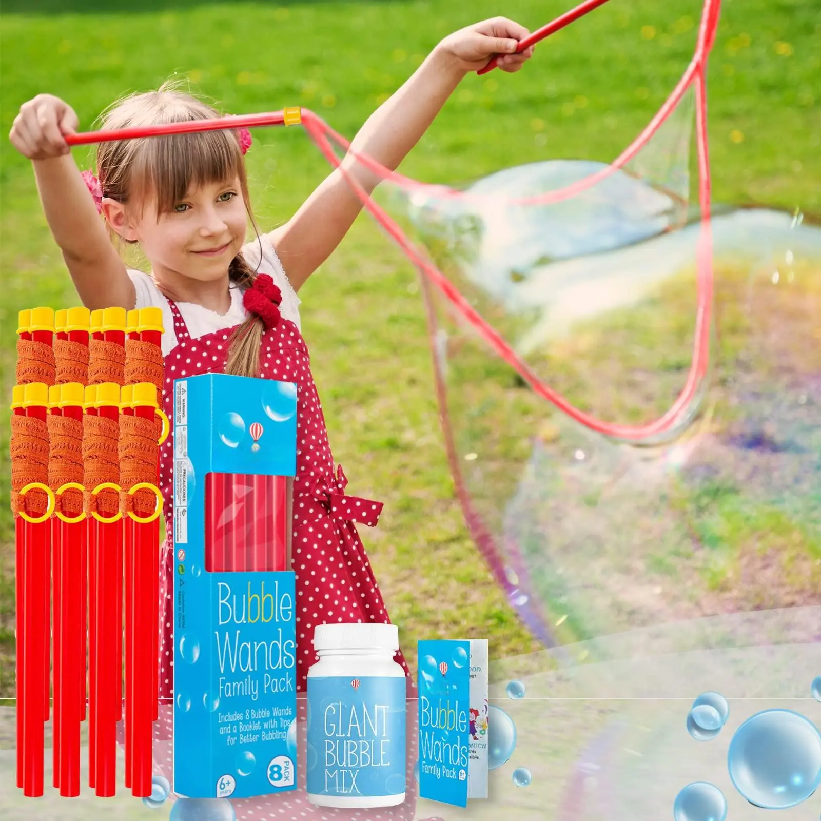 Giant Bubble Wand - Wands  Bubbles For Big Huge Rope 8 Pack + Solution Powder - Makes 3 Gallons Outdoor Summer Fun