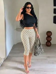 🔥 Polka Dot Capri Leggings ✨ Y2K Baddie High Waist Slim Fit Pants, Viral Retro Print, Perfect for Summer Street Style & Casual Outfits 🔥 #TikTokMadeMeBuyIt #Trending