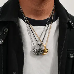 Fashionable and Elegant Men's Necklace, Creative Sports Enthusiast Football Pendant Stainless Steel Necklace, Graduation Gift, Birthday Gift, Holiday Party, Daily Wear Accessories