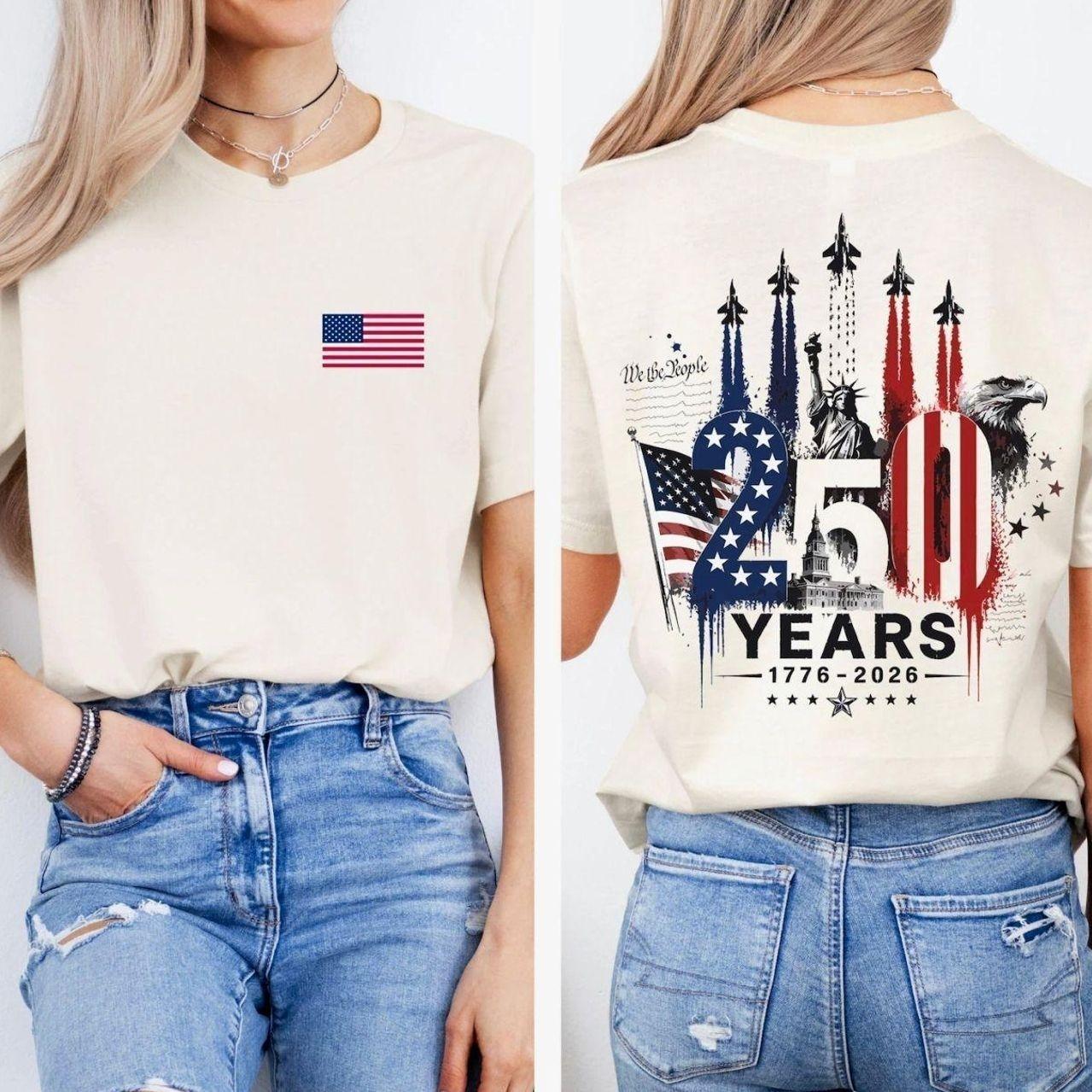 America 250 Shirt, 1776 to 2026 Fighter Jet Tee, Front and Back Print Patriotic Top, 4th of July Shirt, 250 Years of Freedom, Trending 4th of July Day Tee, Casual Outfit, Comfortable Menswear & Womenswear Top, Perfect Gift For Men and Women, Ju7