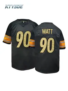 KTYSDE #90 Black Gold Football Jersey Stitched Gold Numbers Striped Sleeves Sports Shirt