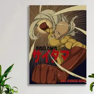 1pc Saitama One Punch Man Retro Anime Poster - Hero Punch Wall Art, (Framed Frameless Poster Optional), Bedroom, Kitchen, Bathroom, Dorm, Cafe, Indoor Decor, Anime Room Decor |   Vibrant Wall Art |   Detailed Character Design,