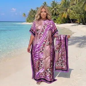 Women’s printed long dress and scarf set; Bohemian casual shawl dress with scarf; relaxed loose beachwear; soft and comfortable; suitable for all seasons; a must-have for seaside vacations.