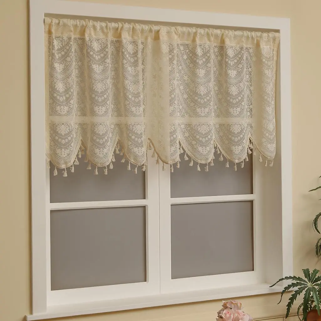 Solid Color Lace Curtain, Simple Short Curtain, Tassel Decor Curtain, Home Decorative Curtain for Living Room Bedroom, Window Curtain for Home Decor, Net Curtain Window, Home Decoration Curtain, Curtains and Nettings