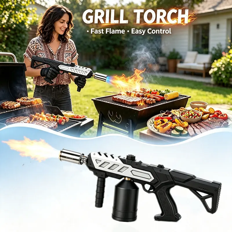 Silver Detachable Propane Culinary Blow Torch, Durable Cooking Torch with Adjustable Flame & Ergonomic Handle, Perfect for Steak Searing, BBQ and Outdoor Camping (Gas Tank Not Included)