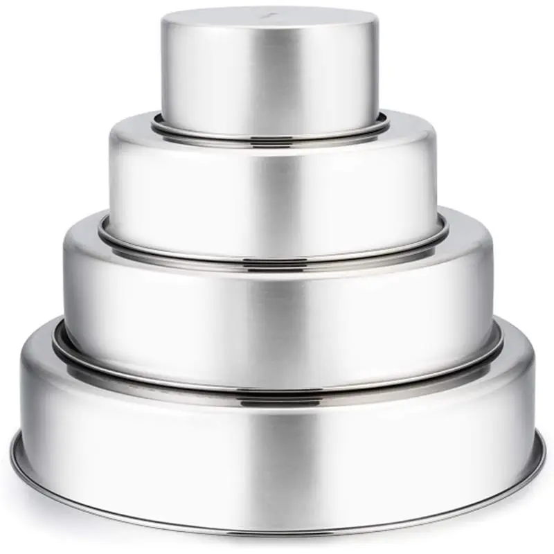 Cake Pan, 4'' & 6'' & 8'' & 9 ½'', Stainless Steel Round Cake Pan Tier Baking Cake Pans Set, for Baking Steaming Serving, Healthy & Heavy Duty, Oven Safe & Dishwasher Safe - Set of 4