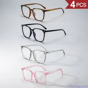 2026 New 4 Pack Women Blue Light Blocking Glasses, Flattering Round Face Frame, 4 Trendy Color Styles Leopard Print Eyewear, Lightweight No-Makeup Look Shades Ideal for Daily Office Screen Wear & Street Style