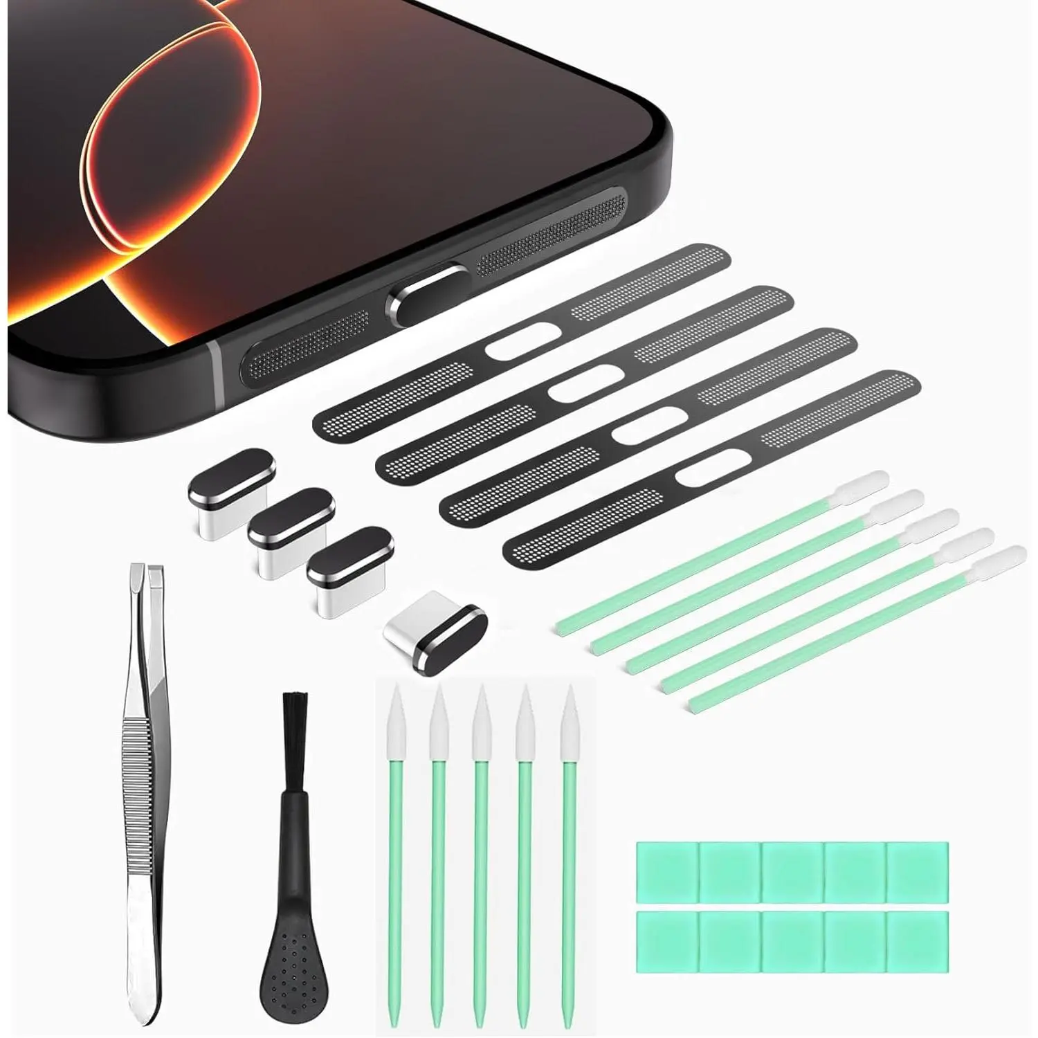 USB C Dust Plug Cover for  Port, Type C Cleaning Kit & Speaker Cap Cleaner, Phone Accessories Compatible with  17 Pro Max Only (Not  17 / Pro)