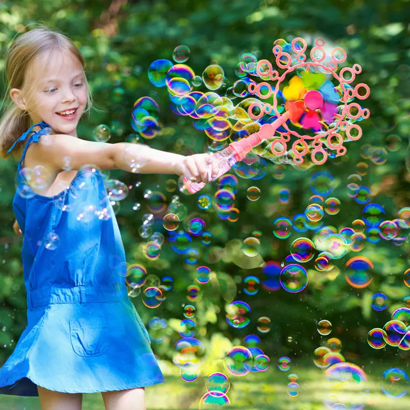 Windmill Bubble Wand Toy, Double Rings, Leak-Proof, Manual Turn, Odorless Plastic, Random Colors, Classic Novelty Stress Relief Toy for Kids