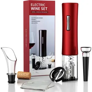 Electric Wine Bottle Opener Set with Foil Cutter Vacuum Stoppers and Pourer Ideal Gift for Wine Lovers