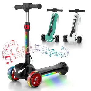 Balance Electric Scooter for Kids Ages 3-12, 3 Adjustable Height Toddler Motorized Scooters, Bluetooth Music Speaker, LED Light 3 Wheels, Thumb Accelerator, Balance Training Scooter for Toddlers,Foldable Scooter for Girls/Boys
