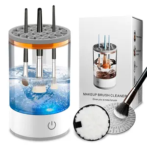 Electric Makeup Brush Cleaner, Quick Efficient Machine for Deep Cleaning All Types of Brushes, Portable Compact Design for Travel, Home Use, White/rose gold springtok