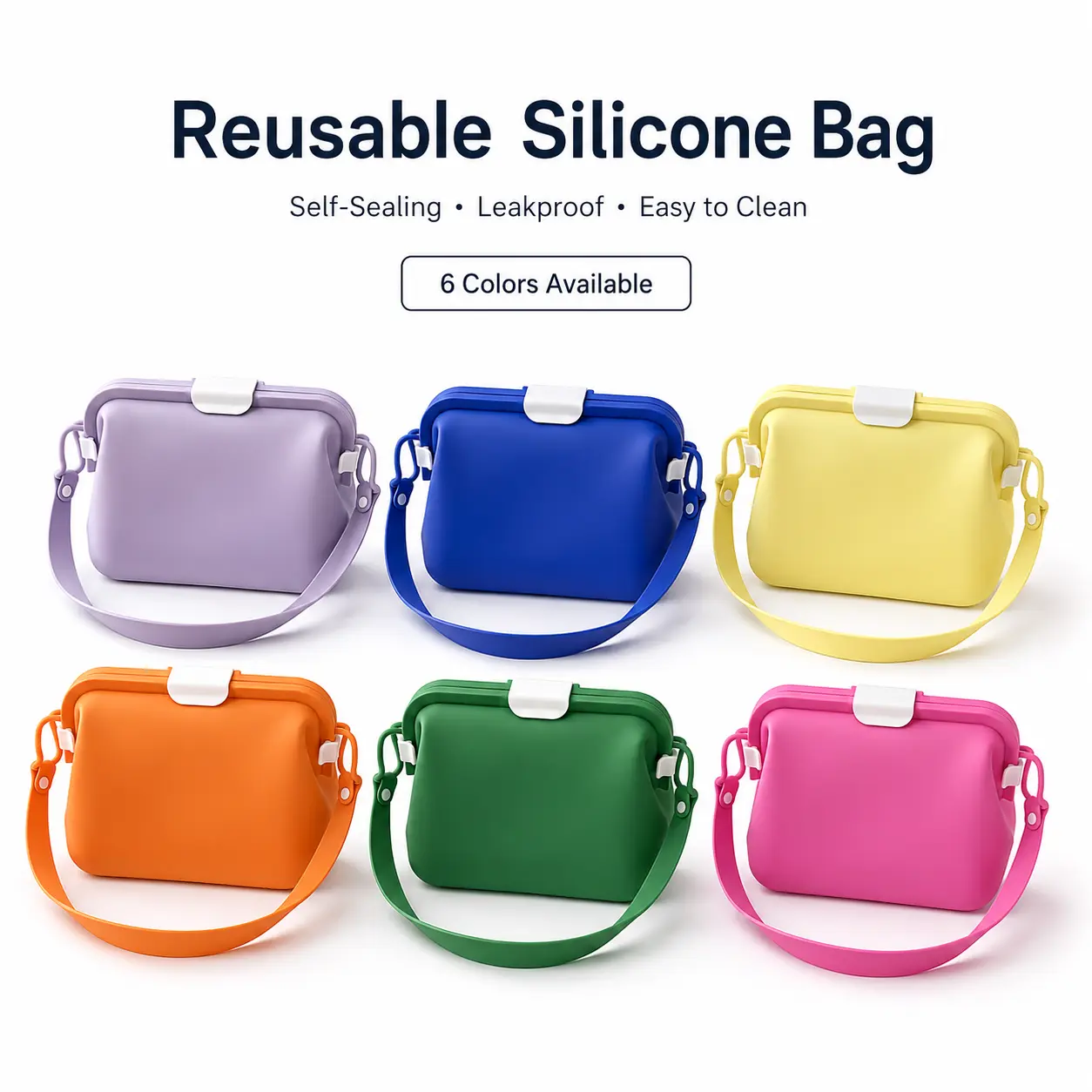 Waterproof Reusable Silicone Food Storage Bag with Handle, Self-Sealing Portable Snack Bag for Kitchen, Travel, Picnic, Drinks, Fruits & Daily Storage