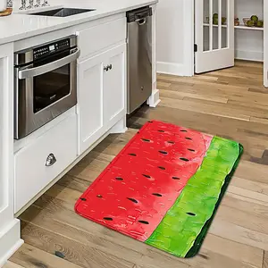 1pc Flannel 100% Polyester Fresh Summer Iced-Watermelon KITCHEN MAT, kitchen/living/foyer light absorb light slip-safe, cool fruity glow-up cook nook, door fit, machine-wash refresh watermelon-lover gift