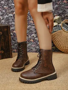 Women's Fashion Multi-Functional Mid Heel High Top Anti-Slip Boots, Comfortable Side Zipper Design, Riding Boots for Casual Wear