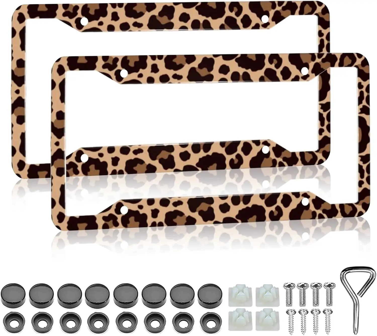 Brown Leopard Print License Plate Frame 2-Pack - Car Accessories, Custom Personalized Fancy Vehicle License Plate Holder Covers, 4-Hole 12x6 Inch Standard Fit, Fancy License Plate
