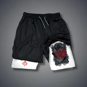 Bloodborne Game 80s 90s Double-Layer Sports Shorts Graphic Shorts Black Camo Streetwear Shorts Men Outfits Men Vacation Outfits Shorts