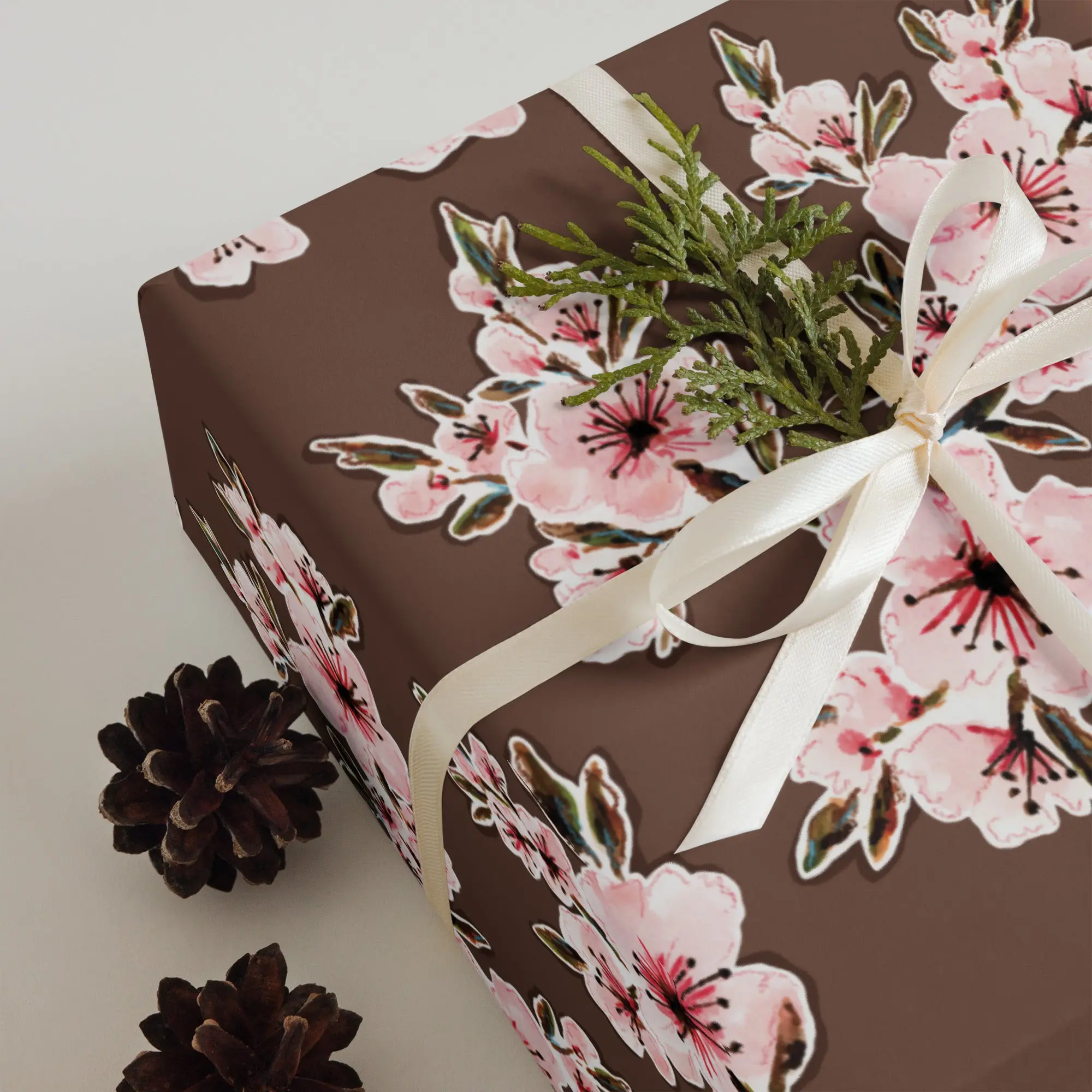 Dark Chocolate Cherry Blossom Wrapping paper sheets