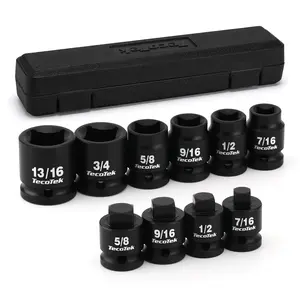 1/2" Drive Pipe Plug Socket Set, Square Drive Socket, 10-Piece, SAE, 4 Point Sockets, CR-MO, Tapered Male Square 7/16'' - 5/8'', Chamfered Female Square 7/16'' - 13/16''