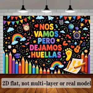 1PC,2D Flat Backdrop Spanish Graduation Theme Decorative Backdrop, Kindergarten Primary School Graduation Party Photo Background, Colorful Pencil Rainbow Element Party Decoration Backdrop