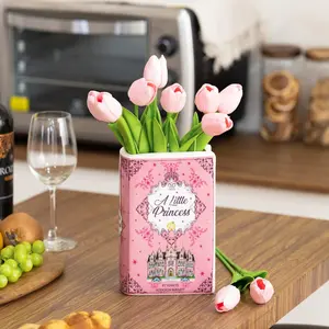 Handmade Book Shaped Flower Vase, Book Lovers Gifts, Book Shelf Decor Aesthetic, Pink Ceramic Utensil Holder for Kitchen Counter, Home Kitchen Decor, Planter Pot Library Decor (A Little Princess)