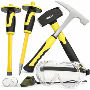 7pcs Geology Rock Pick Equipment Kit, 3lb Sledge &32oz Rock Hammer with 2pcs 12" Mason Concrete Chisel.Jewelers Loupe, Tool Set for Hounding, GoldMining, Stone Breaking