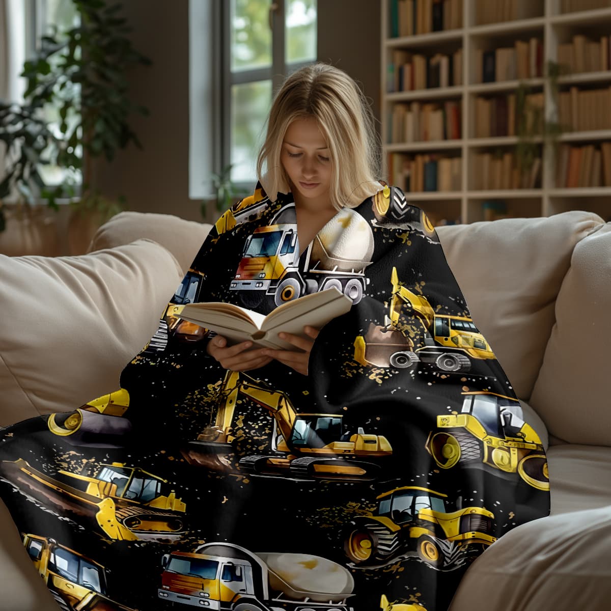 Engineering Car Series Flannel Throw Blanket, Excavator Tractor Pattern, Soft Warm Boy Room Sofa Leisure Blanket, Perfect Gift for Son Grandson