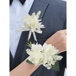 Rinlong Corsage and Boutonniere Set White Orchid Cacti