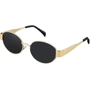Retro Oval Sunglasses for Women Men - Trendy Gold Sun Glasses - Fashion Metal Frame Shades