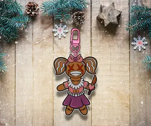 Gingerdead Doll | Clear Acrylic Double Sided Keychain | Pink Hook Clip Charm | Gingerdead Men | Gingerbread Cookies | Holiday | Christmas