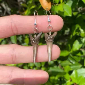 Silver goblin shark earrings 1.2 in. Custom tooth jewelry