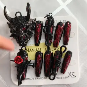 Handmade Devil Mask Gothic Blood Ritual Nail Art, European Style Dark Beauty, Traditional Halloween Decorations, Unique Design